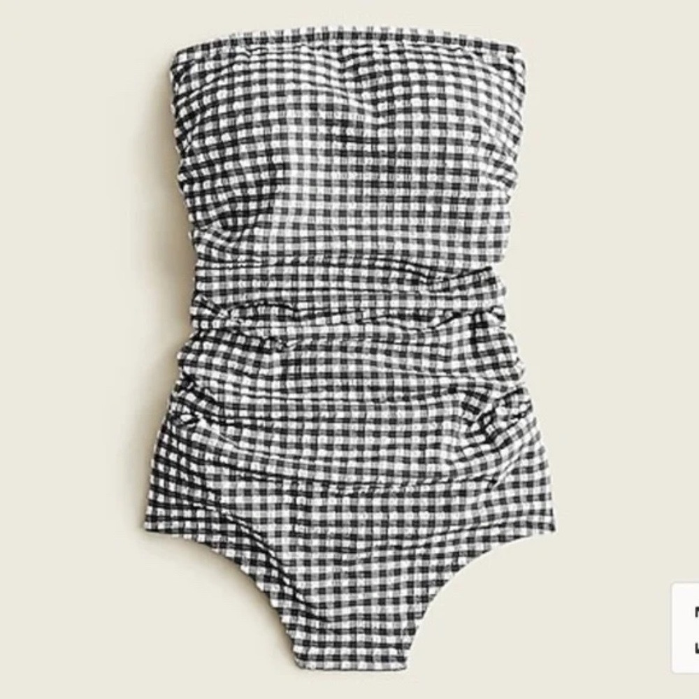 J.Crew Navy Gingham ruched bandeau one-piece swimsuit size 6